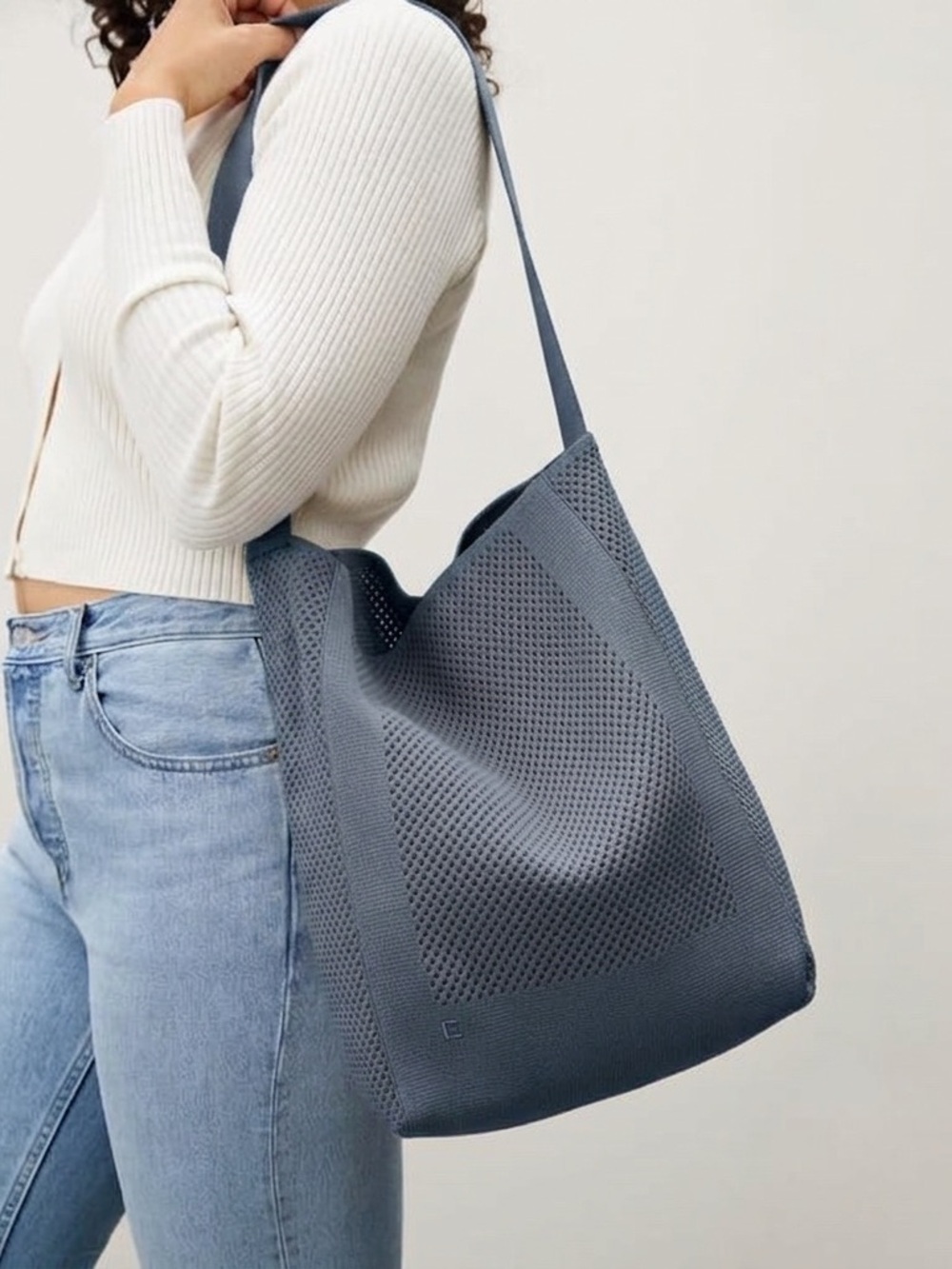 Everlane Do-It-All Knit Tote Blue Shoulder Bag Single Strap